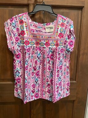 Savanna Jane Fuchsia Multicolor Embroidered Floral Peasant Top